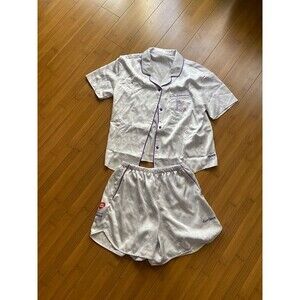 Banana In Care Bears Short Pajama PJ Set - Gray Blue Satin XS